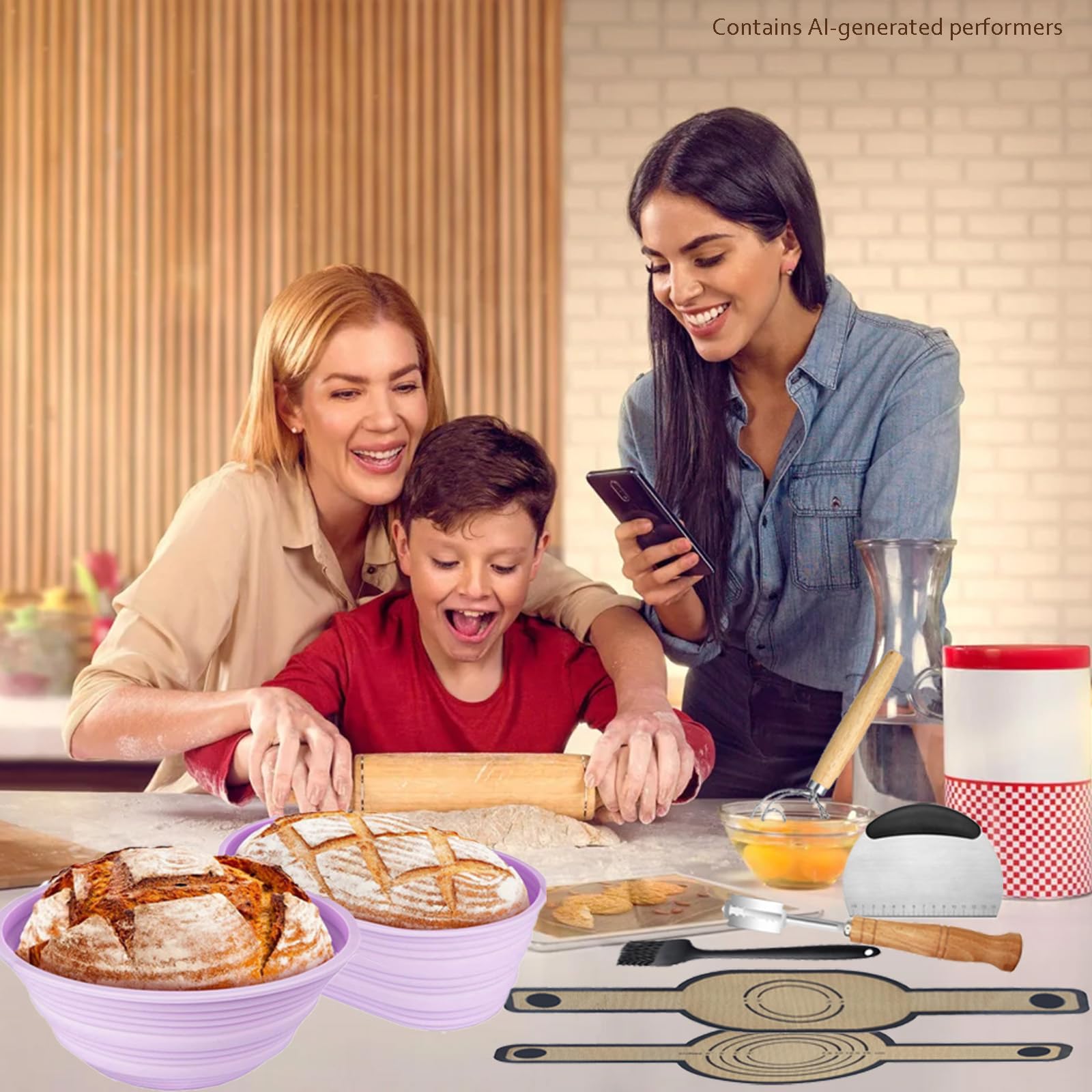 Banneton pour Pain-Silicone Banneton pour Pain au Lieu de Panier Osier,Corbeille Panier a Pain Sourdough Starter Kit avec Accessoire Patisserie,Paniere a Pain,Lame Boulanger et Fouet Danois