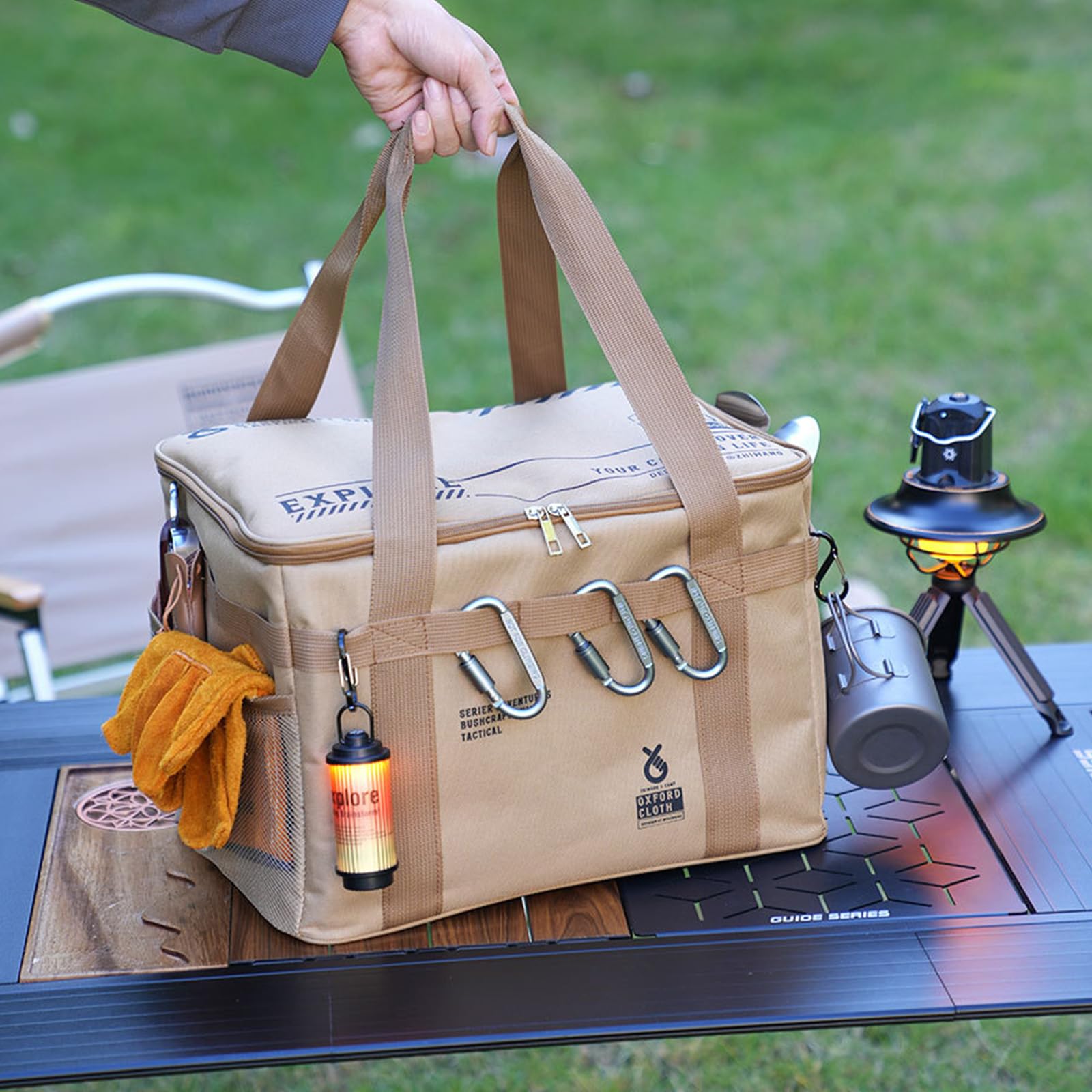 Borsa organizer da picnic – Borsa portaoggetti impermeabile di grande capacità, organizer pieghevole per spiaggia, escursionismo e coperta/utensili all'aperto