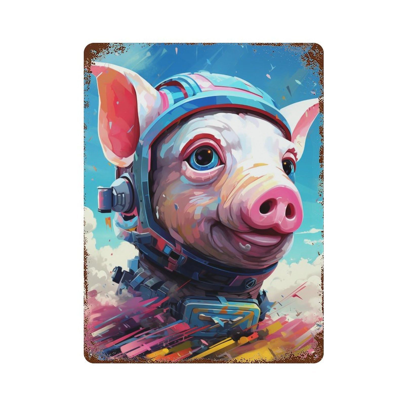 Pig Astronaut Adventure Decorative Tin Sign 15.7"x11.8", Vintage Wall Decor for Garage, Pub Or Kitchen