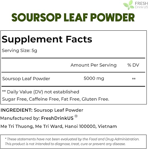 Miniatura 9 de FRESHDRINKUS, Polvo de hoja de guanábana prémium de 16 onzas, 100% natural y puro de hojas de guanábana, elaborada en el medio silvestre, polvo de