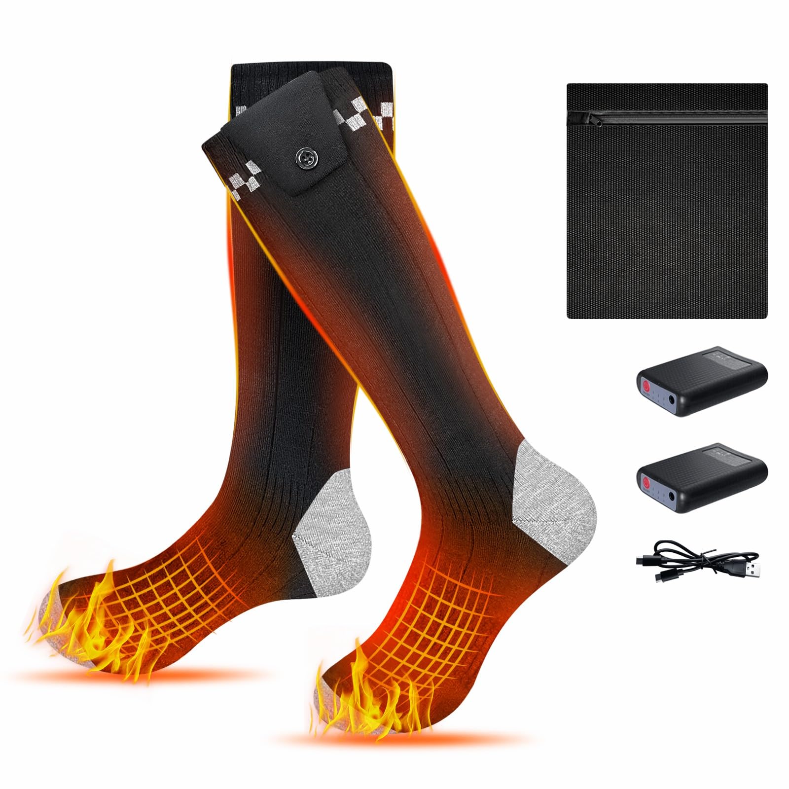 Chaussettes chauffantes pour Hommes Femmes,Chaussettes chauffantes avec Batterie Rechargeable 4500mAh Chauffe-Pieds-Gris