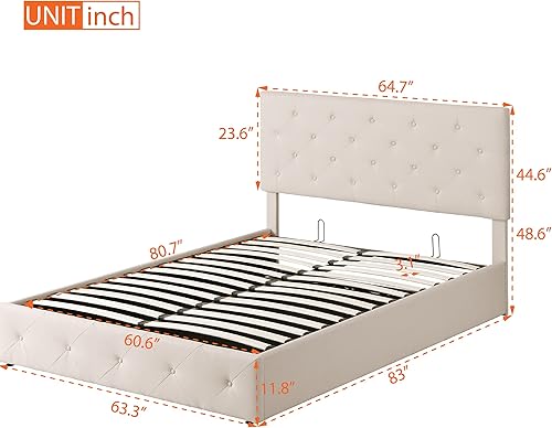 Miniatura 2 de CITYLIGHT Base de cama de plataforma tapizada tamaño Queen con almacenamiento, marco de cama Queen con almacenamiento de elevación de gas, cama de