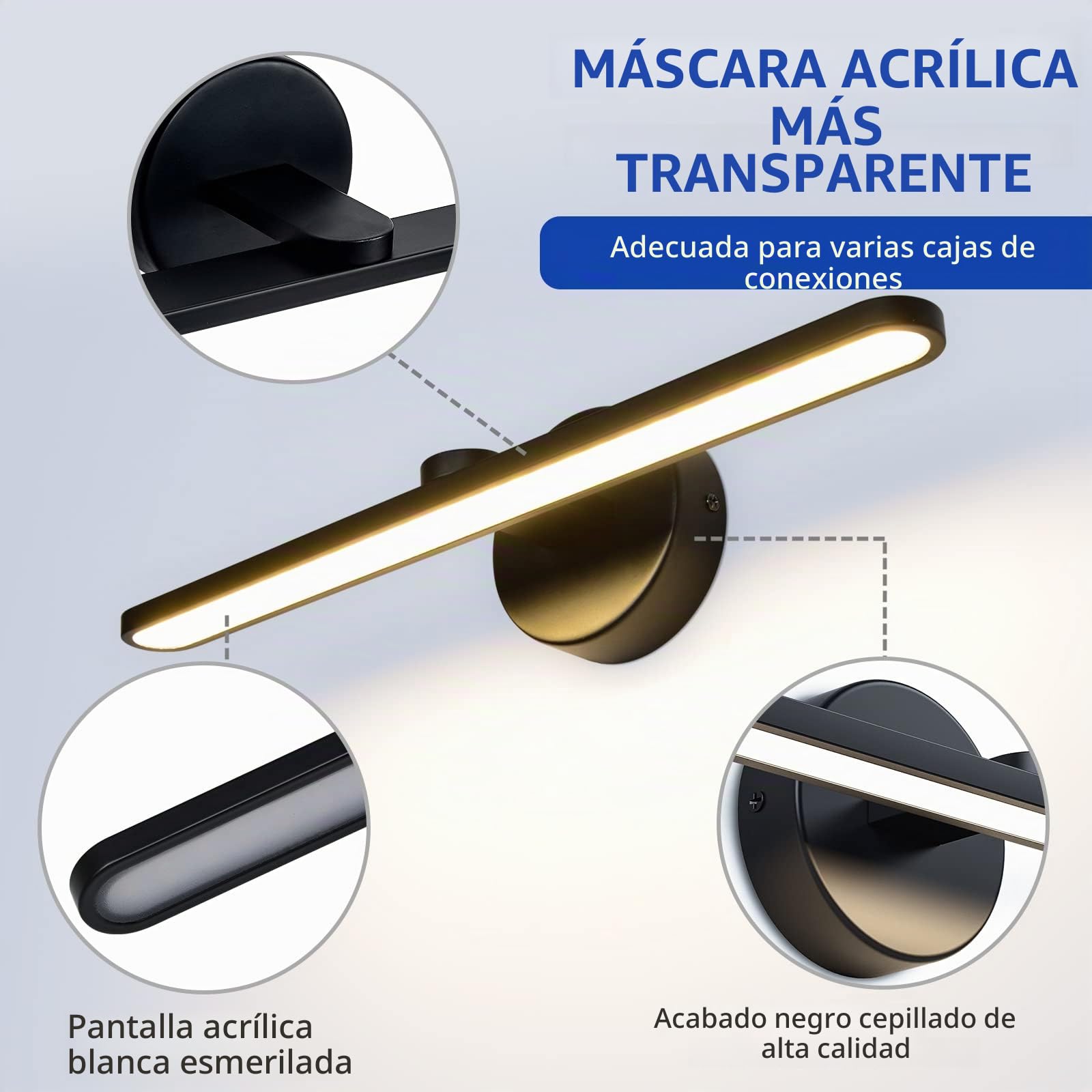 Lámpara de Espejo Baño 40CM LED, 12W 1320LM IP44 Luz de Espejo Aplique, Sin Parpadeo Iluminación Frontal