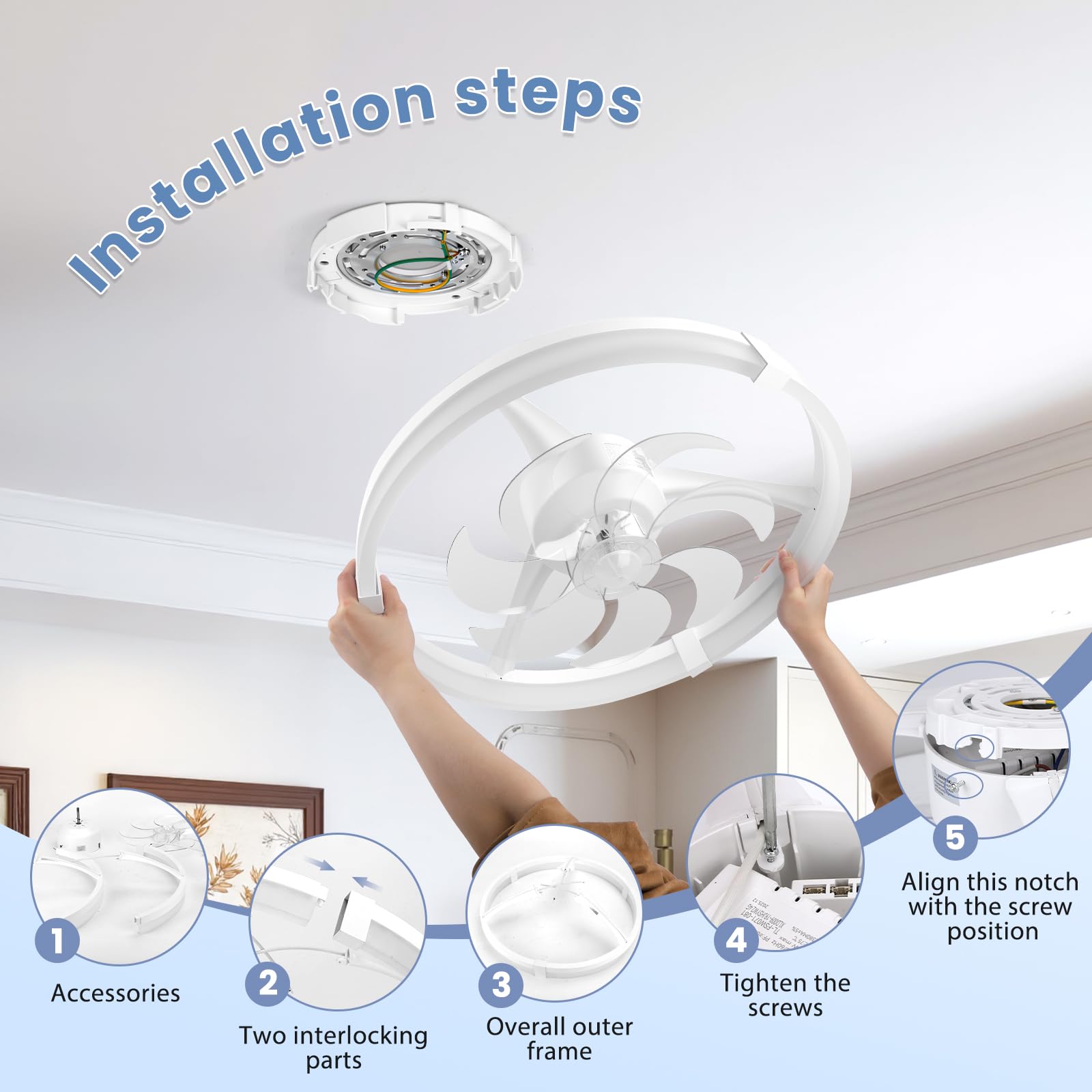 Aigostar ventilador de techo con Luz y Mando a Distancia, Lampara Techo Ventilador Silencioso con Temporizador y Luz Nocturna, 6 Velocidades, LED Dimmerabile, Velocidades para Salón Dormitorio