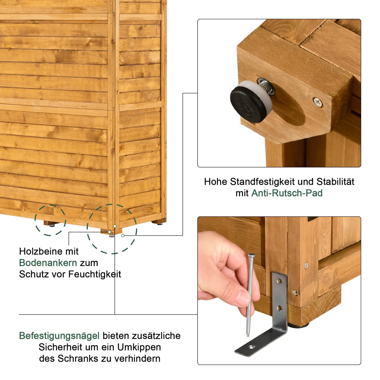 M MCombo Gartenschrank Geräteschuppen Holz wasserfest Grau/Natur 1000D 48 x 90 x 178 cm