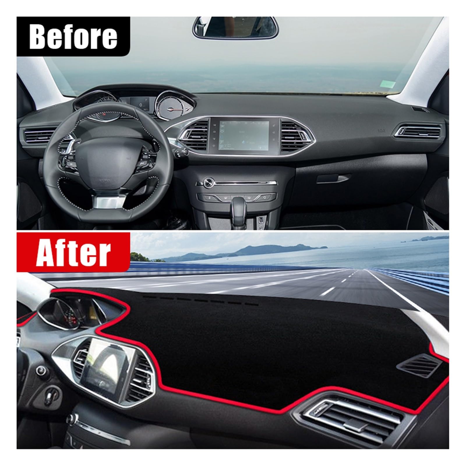 Dashboard Matte Für Peugeot 308 SW T9 308 Für GTI II MK2 2014-2020 Auto Armaturenbrett Abdeckung Matte Sonnenschutz Pad Zubehör Center Konsole Armaturenbrett Matte(A Black Side,RHD)