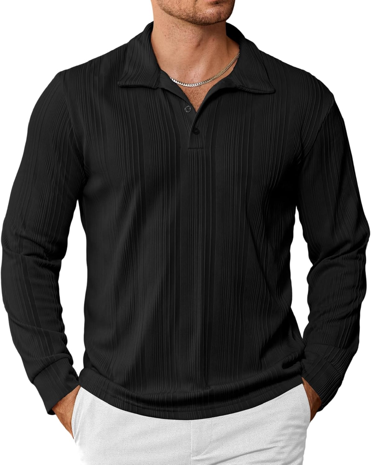 Rela Bota Mens Knit Polo Shirts Long Sleeve Fashion Textured Sweaters Casual Thermal Stretchy Collared Dress Golf Shirt