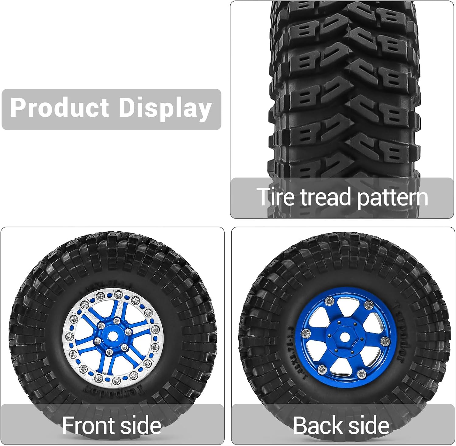 1.3" Wheels and Tires 70mm (2.76in) for SCX24 TRX4M 1/18 1/24 RC Crawler Upgrade Parts (Blue, 4Pcs)