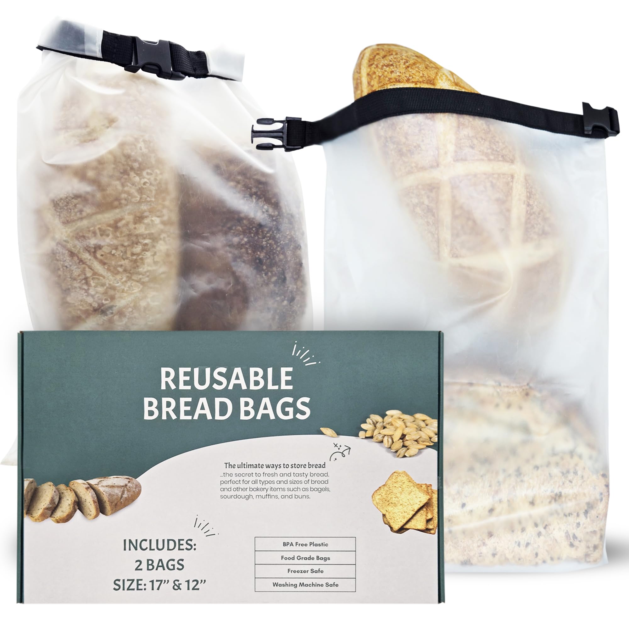 Reusable Bread Bags for Homemade Bread (2PCS)- Clear Bag with Ties For An Airtight Moisture-free Preservation and Storage - Loaf Bags for Home Bakers