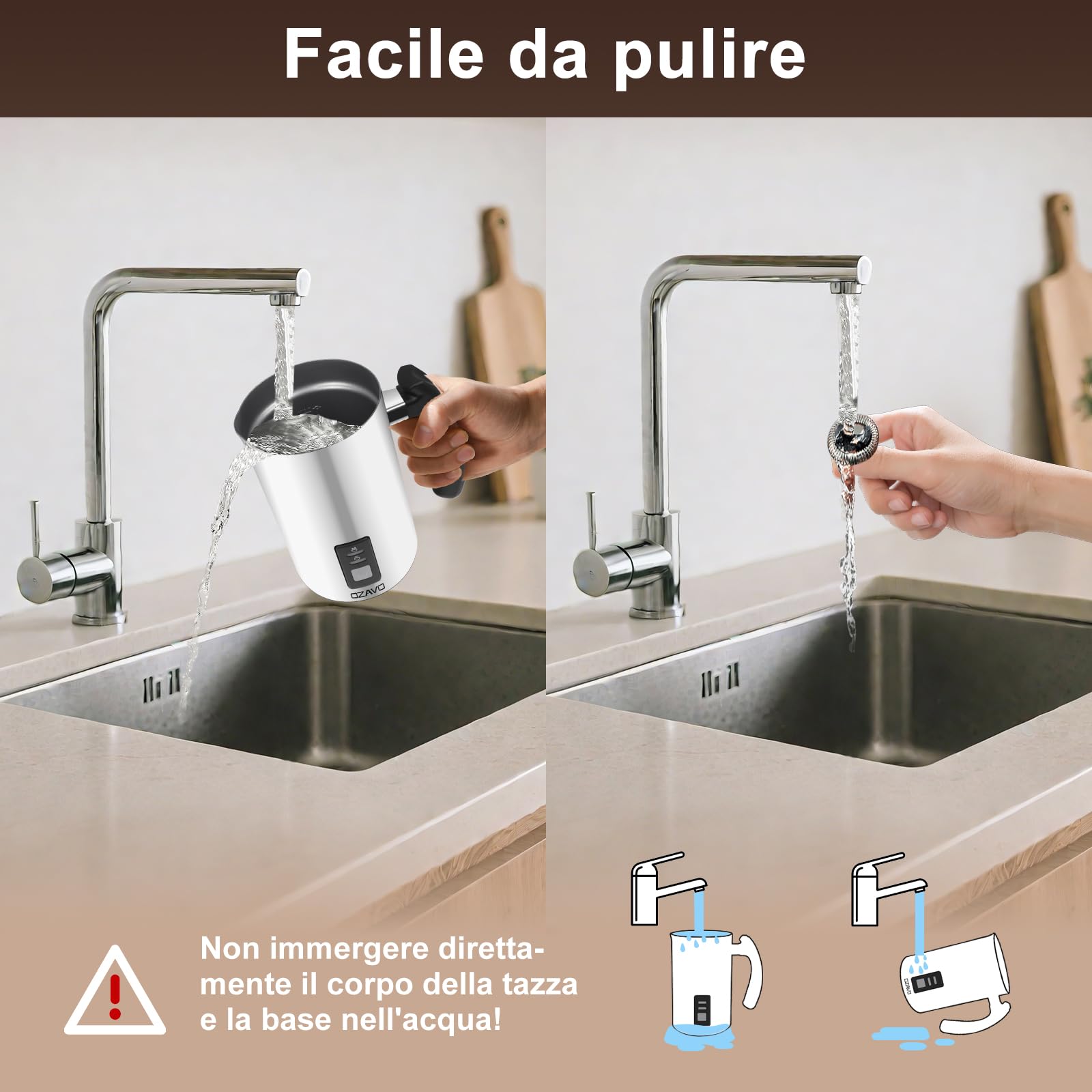 Montalatte Elettrico Montalatte Automaticoin Acciaio Inossidabile Controllo Temperatura Schiuma per Latte e Caffè Calda e Fredda