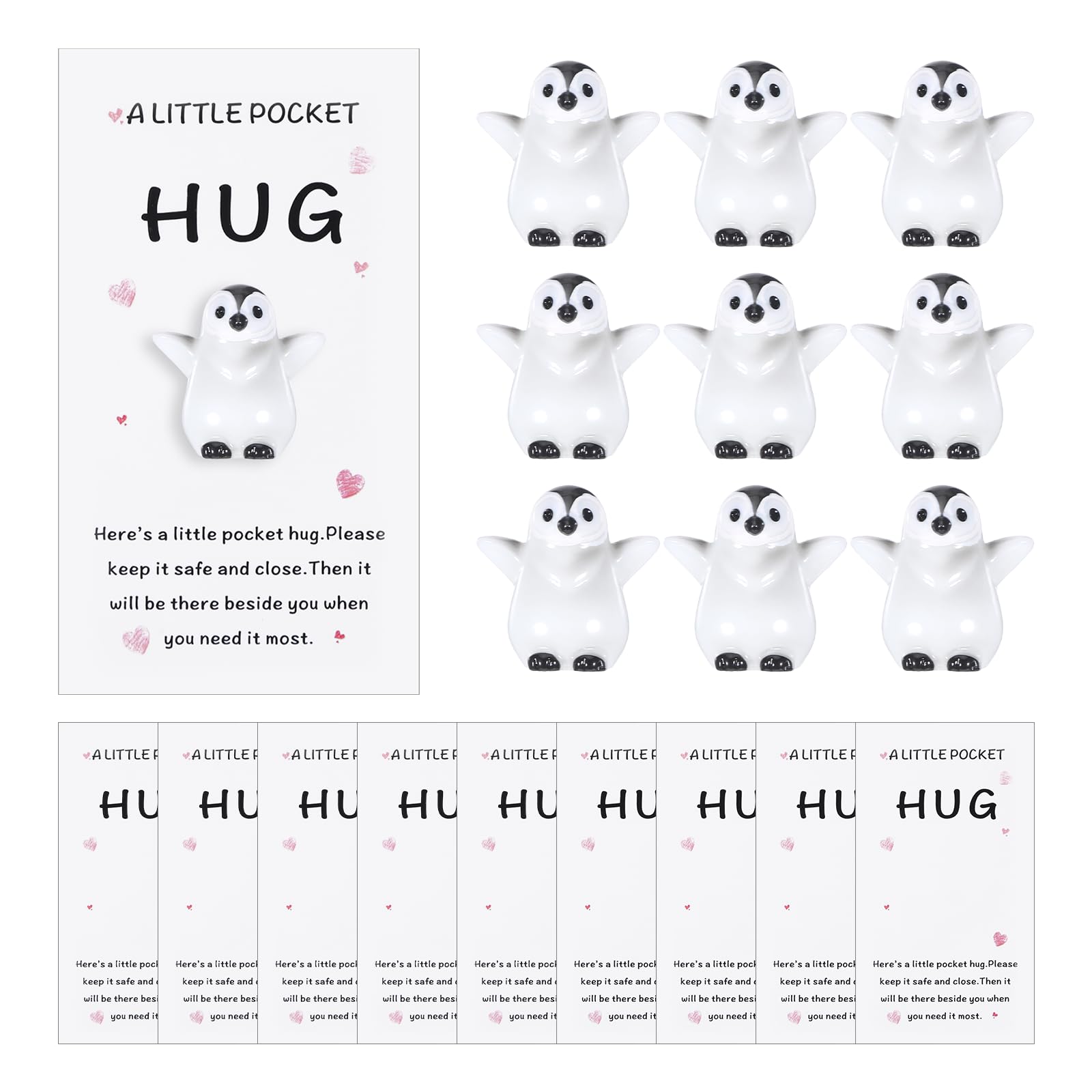 Qiuvpop 10 Pcs Penguin Pocket Hug Gift, Penguin Gifts with Positive Card, Encourage Gift for Friends Lovers Birthday Valentines Wedding, Little Gifts for Women and Men