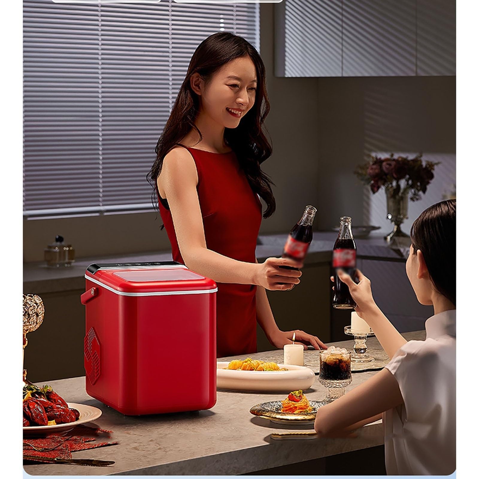 Máquina de Hielo para El Hogar, Máquina de Hielo de Escritorio, Monitoreo Inteligente en Tiempo Real, Producción Diaria de 12-15 Kg, Ideal para Acampar Y Fiestas Pequeñas