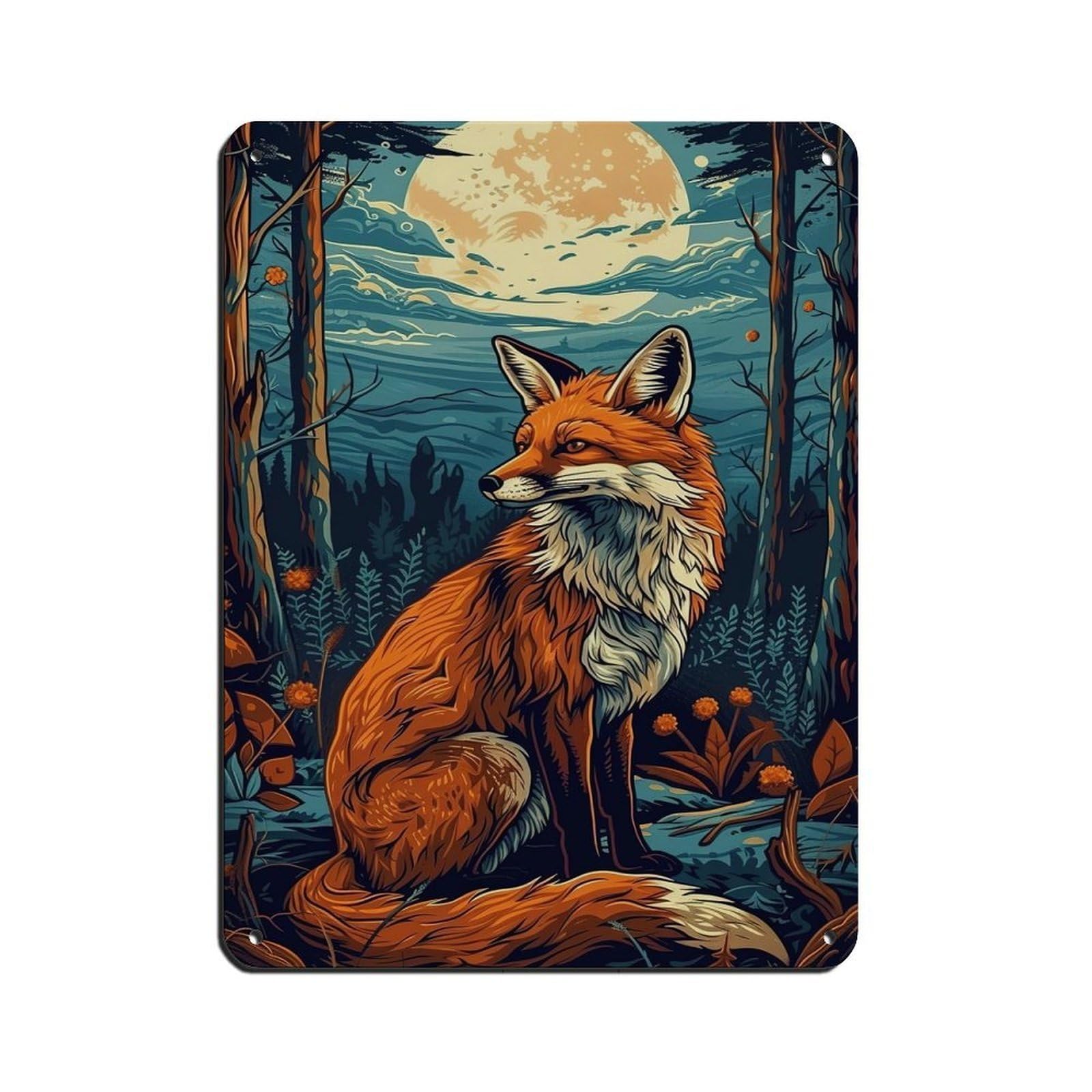 Vintage Country Fox Painting Poster, Gothic Fox Art Retro Poster Metal Tin Sign Chic Art Retro Iron Painting Bar People Cave Cafe Family Garage Poster Wall Decoration 12x16inch(30x40cm)