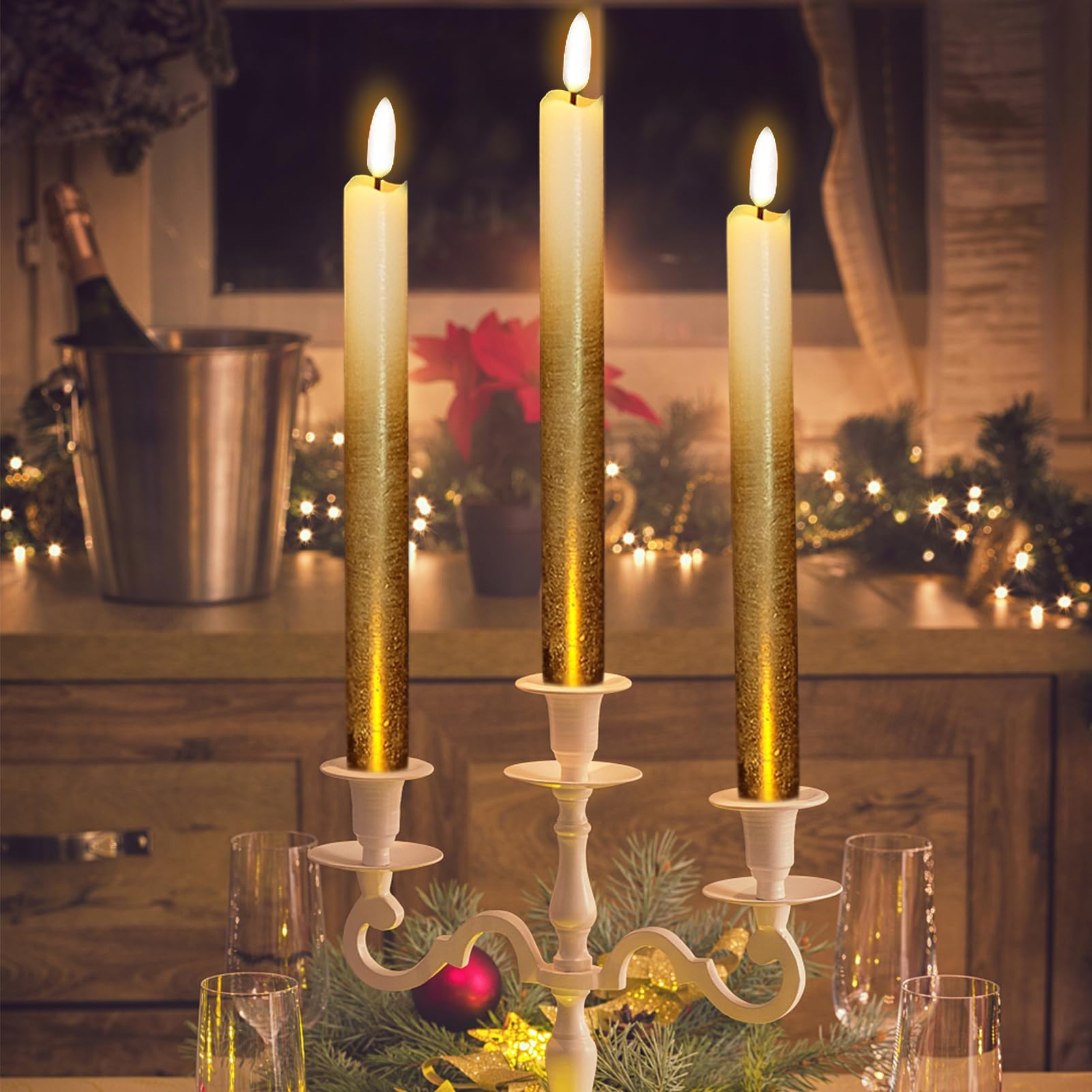 Set di 6 candele coniche senza fiamma, senza fiamma, funzionamento a batteria, con timer remoto, in vera cera, con stoppino 3D, in vera cera, decorazione per cene, matrimoni e vacanze (2 cm