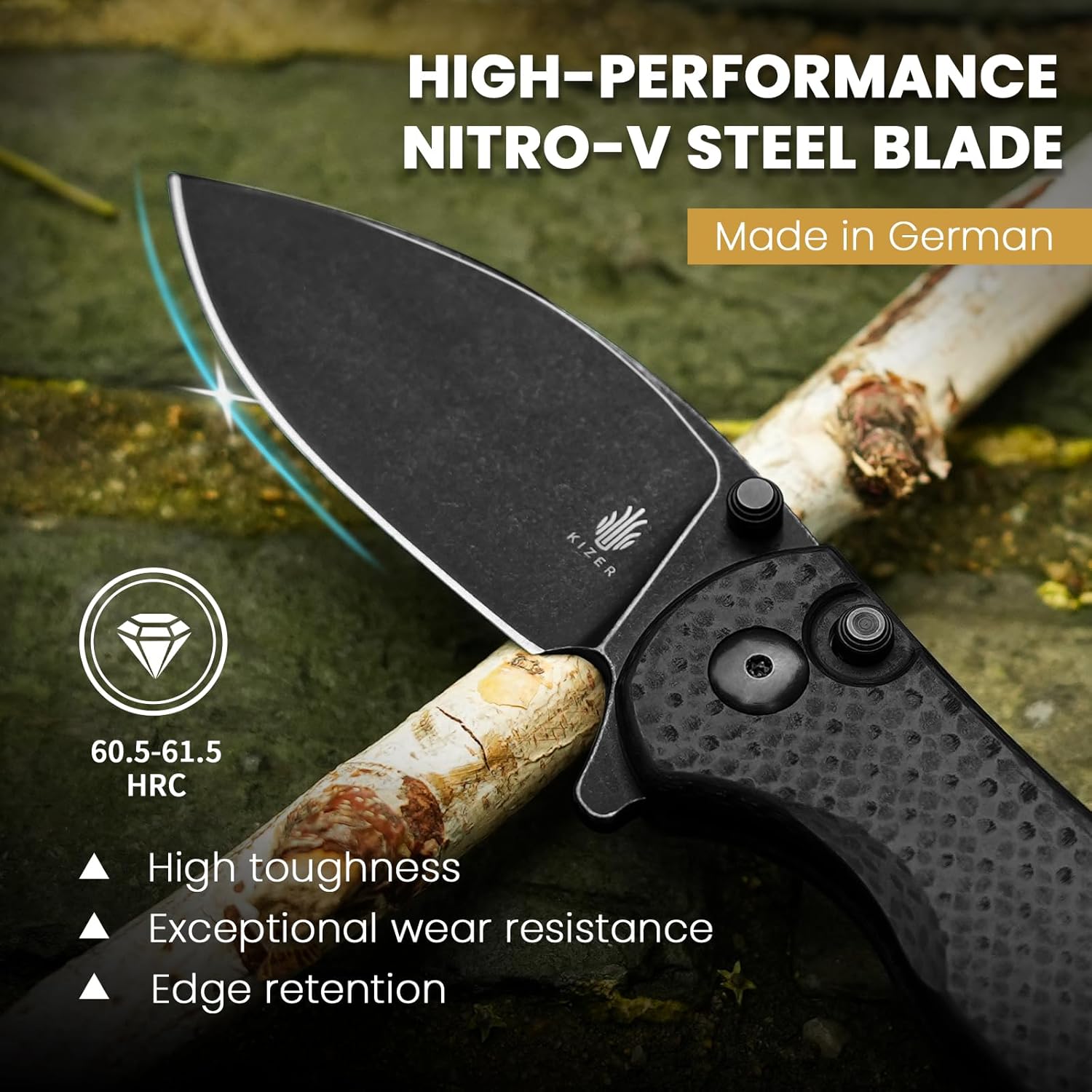 Kizer Mini Grouper Folding Pocket Knife, Nitro-V Steel Blade G10 Handle EDC Knife, Button Lock Knife with Pocket Clip for Men Women, Sharp Camping Hiking Survival Knives V3669A2