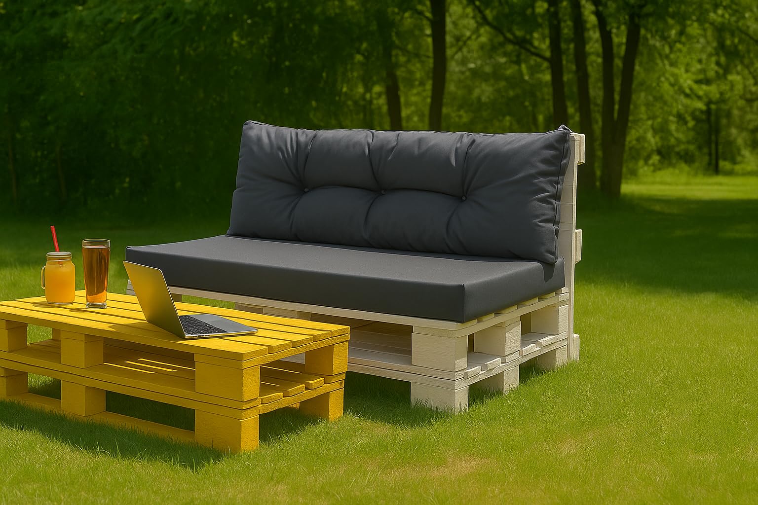 Palettenkissen Outdoor - Palettenkissen wasserfest - Palettenkissen Set (Set sitzkissen 120x50 + rückenkissen 120x40, Anthrazit)