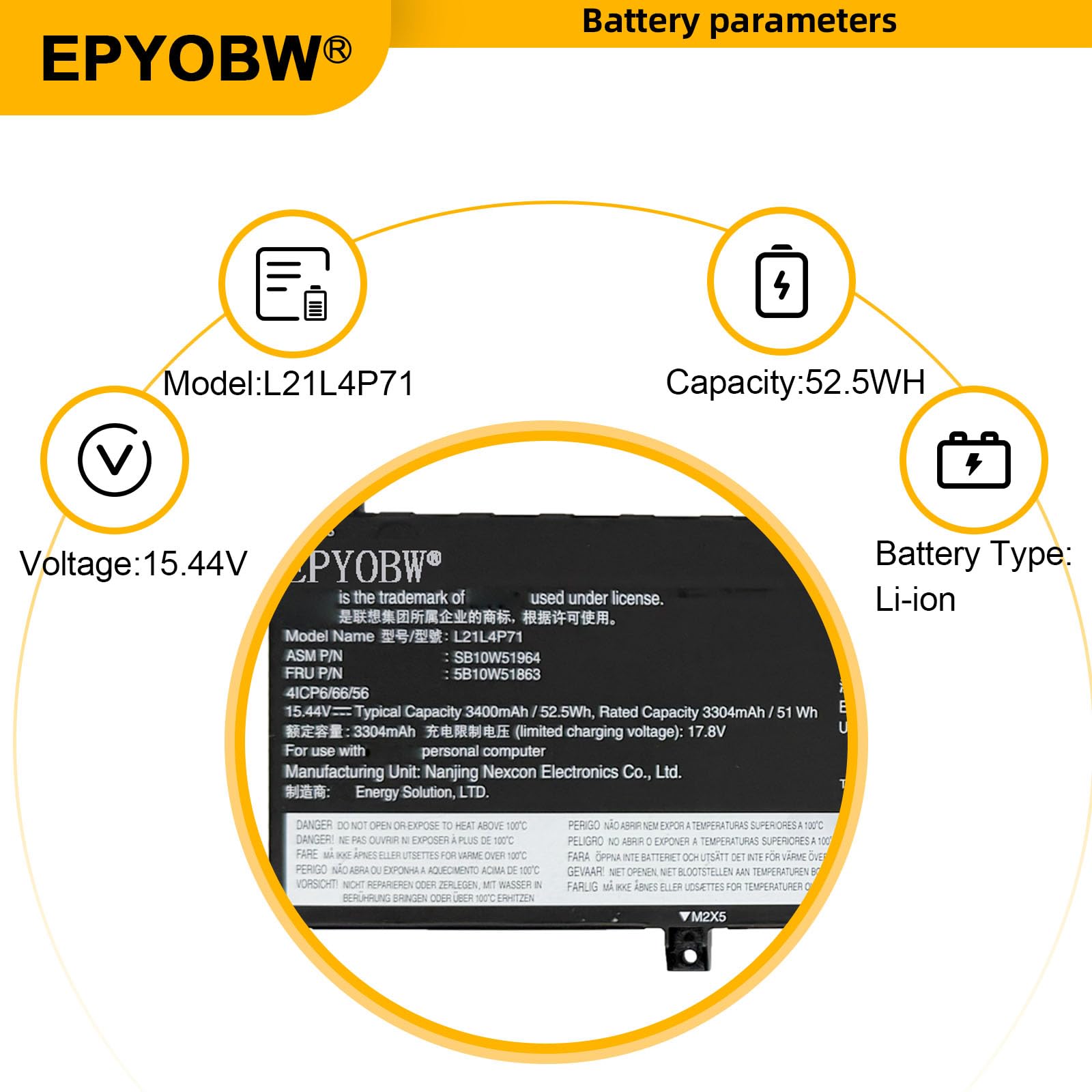 Amazon.com: EPYOBW L21L4P71 Laptop Battery 52.5Wh Compatible with