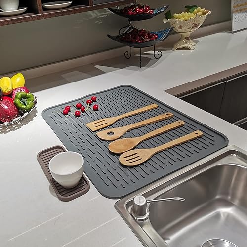 Miniatura 6 de Tapete de secado de platos para encimera de cocina, 23 x 18 pulgadas, XXL, tapete de secado de silicona para encimera, salvamanteles resistentes al
