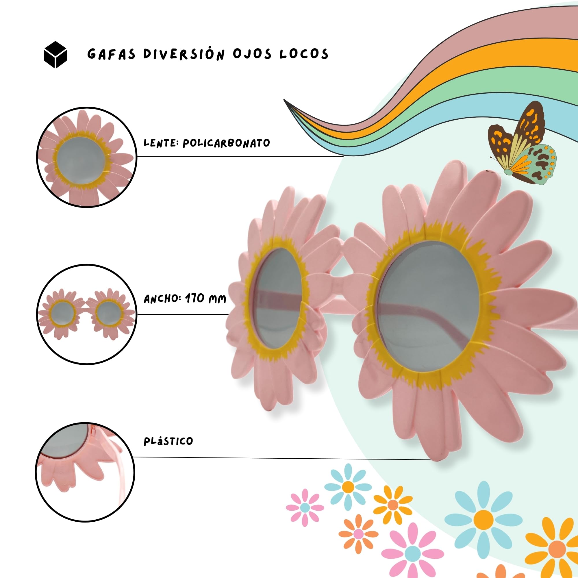 Gafas de Sol en forma de Girasol, gafas de sol sin montura, Gafas diseño flor Girasol, Gafas para disfraz, Gafas para fiesta, Gafas despedida de soltero/a, Gafas carnaval, Unisex (Rosas) - imagen 4