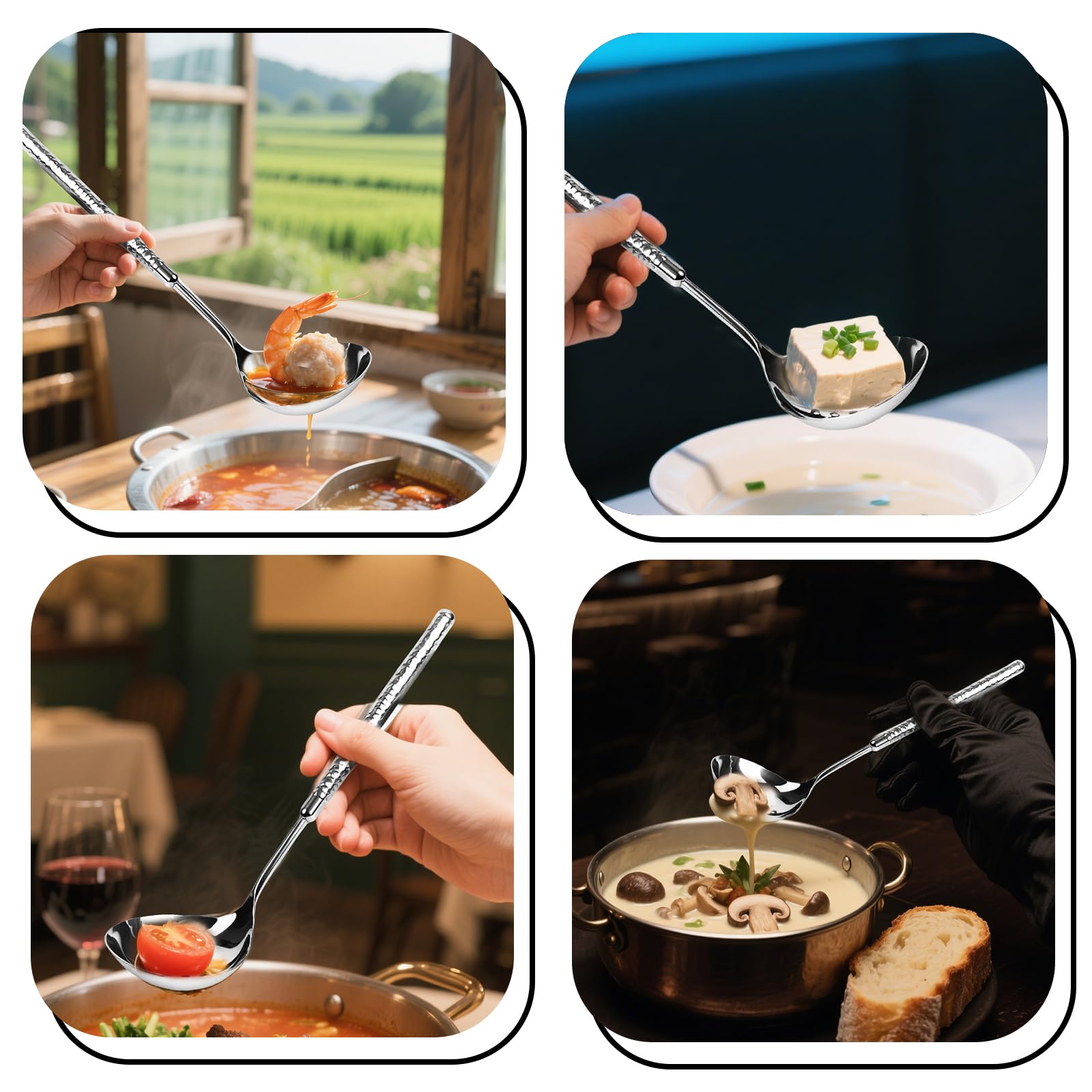 Fondue Spoon, Stainless Steel Soup Tabletop Spoon, Modern Spoon, for Home, Parties, Restaurants, Dishwasher Safe