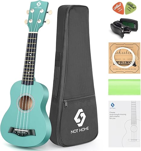 Miniatura 8 de Ukelele soprano para principiantes, juego de iniciación de ukeleles de madera de tilo de 21 pulgadas con bolsa de gig sintonizador digital, cuerdas