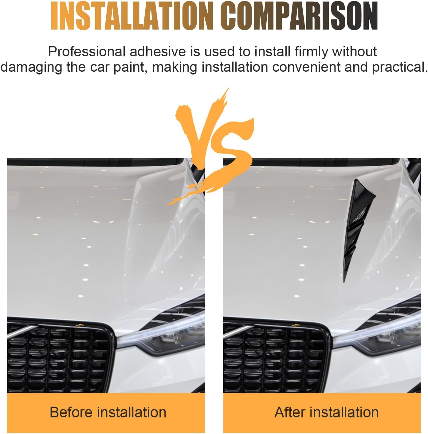 WZP 2 PCS Car Hood Ventilation Spoiler Decoration, Scratchproof & Collision-resistant Hood Simulated Ventilation Cover, Side Air Vents Shark Gill Deco Accessory, Universal for Car SUV Truck (Black)