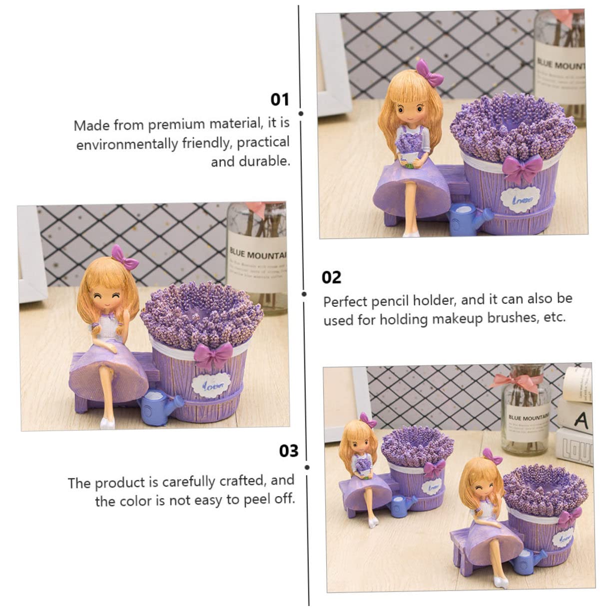 MAGICLULU 2pezzi Portapenne Decorativo Forma Di Ragazza Lavanda Contenitore Per Penne e Cancelleria in Resina Portapenne Da Scrivania Per Piccoli Oggetti