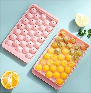 2pcs Pink Ice Cube Trays with Lid,Circle Silicone Ice Cube Tray,Mini Ice Ball Maker Mold for Freezer,Easy Release Ice Box Container for Freezer Perfect for Whiskey, Cocktail, Beer, Coffee, Juice