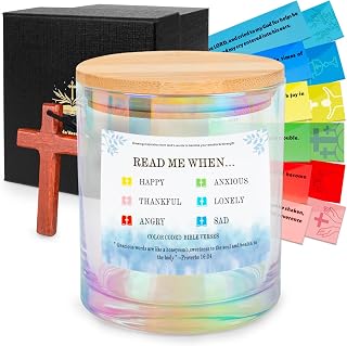Colorful Bible Verse Jar, Yelsky Self-Motivation Reflection Scriptures, Christian Gifts for Women, Christian Gifts, Read Me When Prayer Jar, Christian Pattern Prayer Cards (with Cross Necklace)
