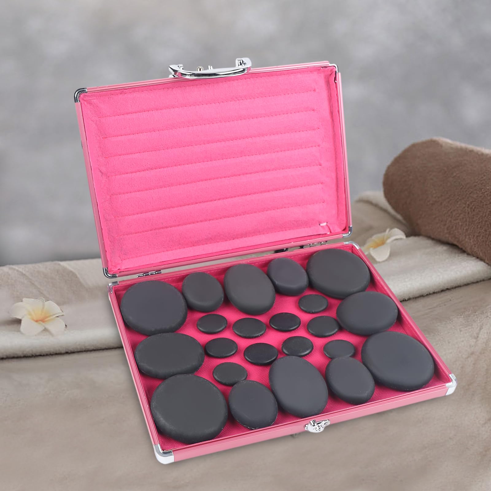 Juego De 20 Piedras De Masaje Caliente, Con Caja De Calor, Piedras De Masaje Calientes De Basalto, Para Masaje Con Piedra Caliente, Relajación, Temperatura Del Spa, 60 ℃ ± 10 ℃