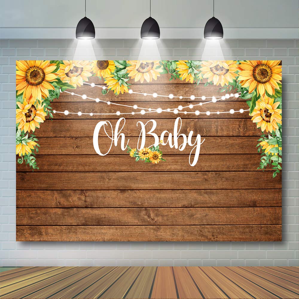 Mocsicka Rustic Wood Sunflower Baby Shower Backdrop Oh Baby Boy Girl Baby  Shower Photo Backdrops Brown Wood Light Flower Baby Shower Party Banner