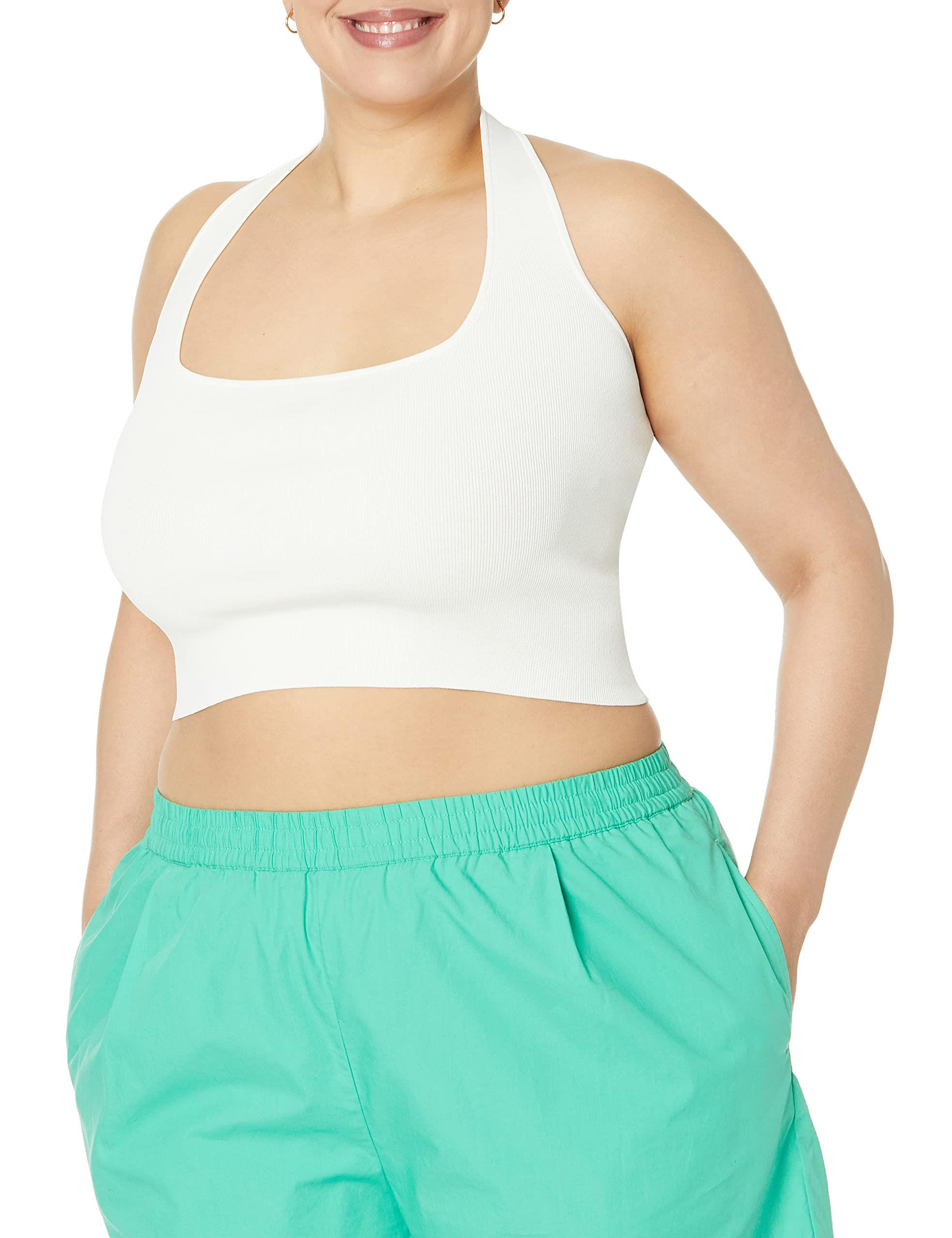 The Drop Women's Greta Square Neck Bralette Sweater, Ivory, XL