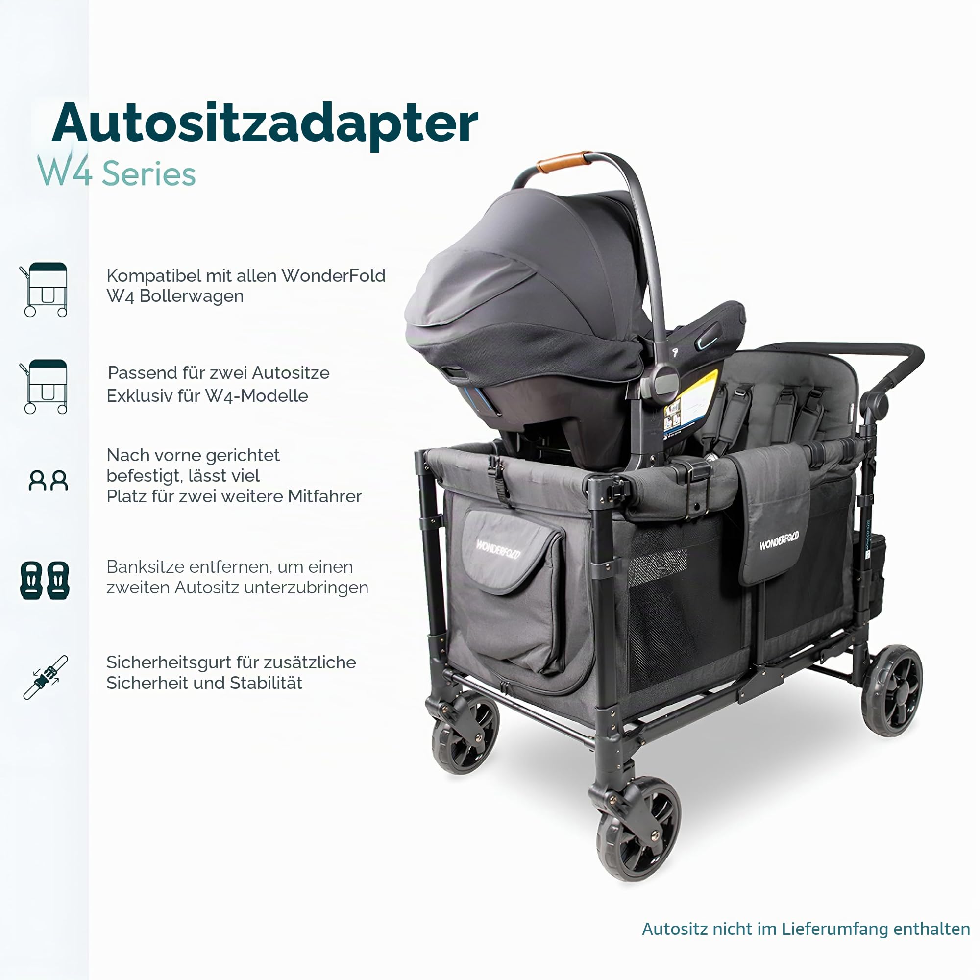 WonderFold KinderVan W2 Serie Autositz-Adapter: Sichere Befestigung der Babyschale für euer Baby und ein Kind auf der gegenüberliegenden Bank