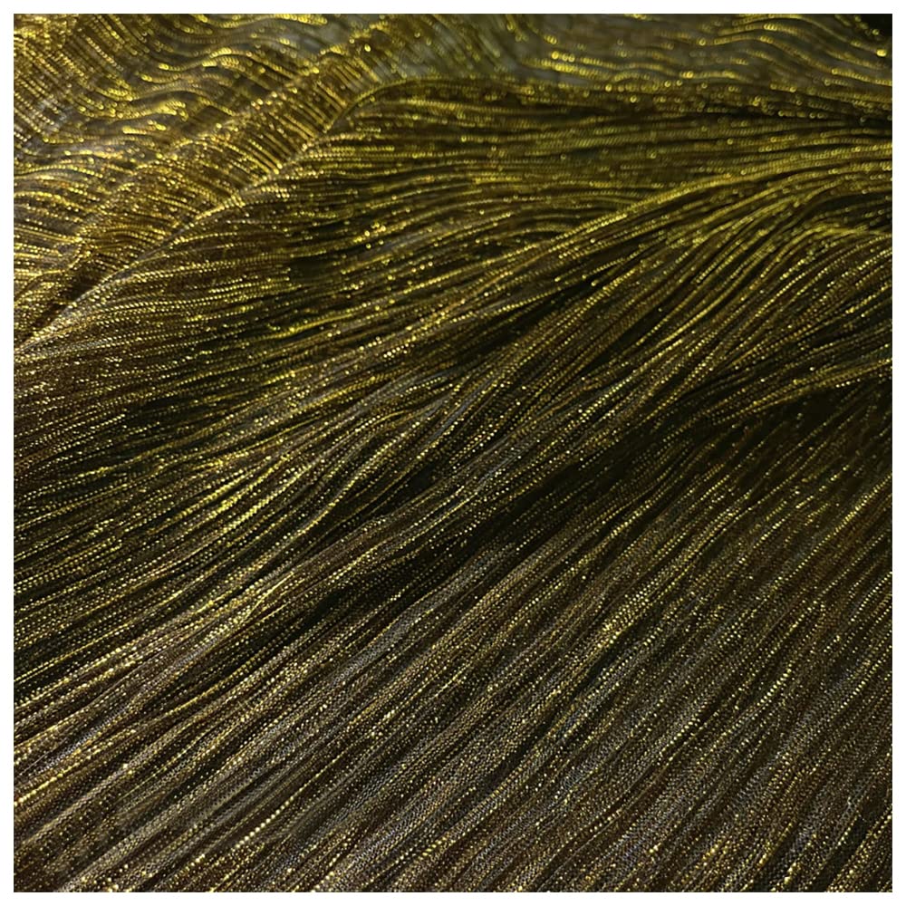 3 Meters Gold Shiny Ultra-fine Pleated Fabric Accordion Mesh Tulle Cloth Evening Dress Clothes Materials 150cm 59"Width MM456 (N Gold)