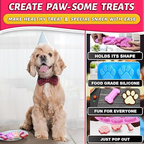 Miniatura 5 de 3 moldes de silicona de pata de cachorro y hueso, molde antiadherente para dulces, bandejas reutilizables para cubitos de hielo para perros