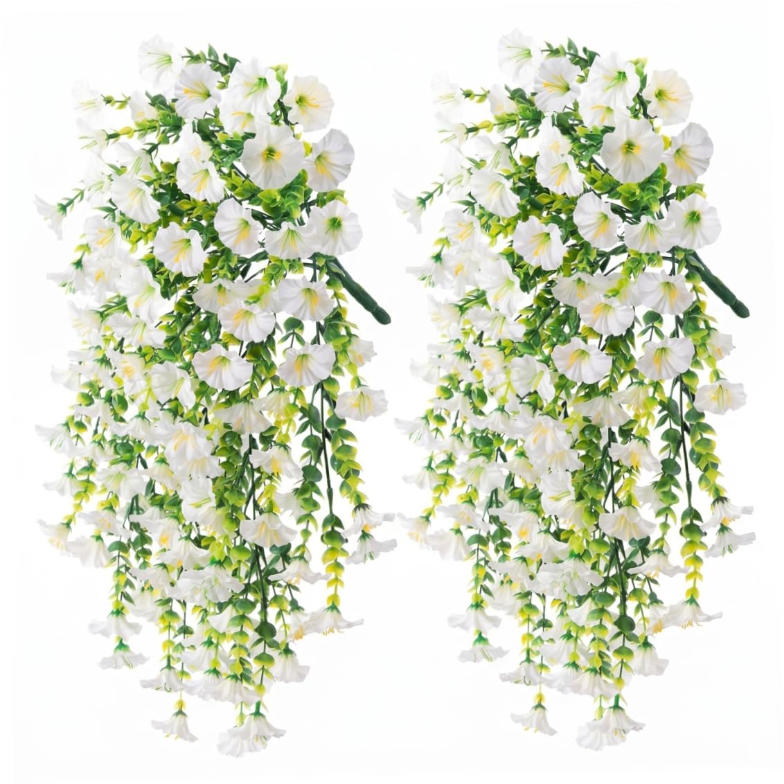 Neptuiby Hanging Flowers, Artificial Hanging Flowers for Outdoors, Uv Resistant Faux Morning Glory Vines, White, 29.53 Inch.