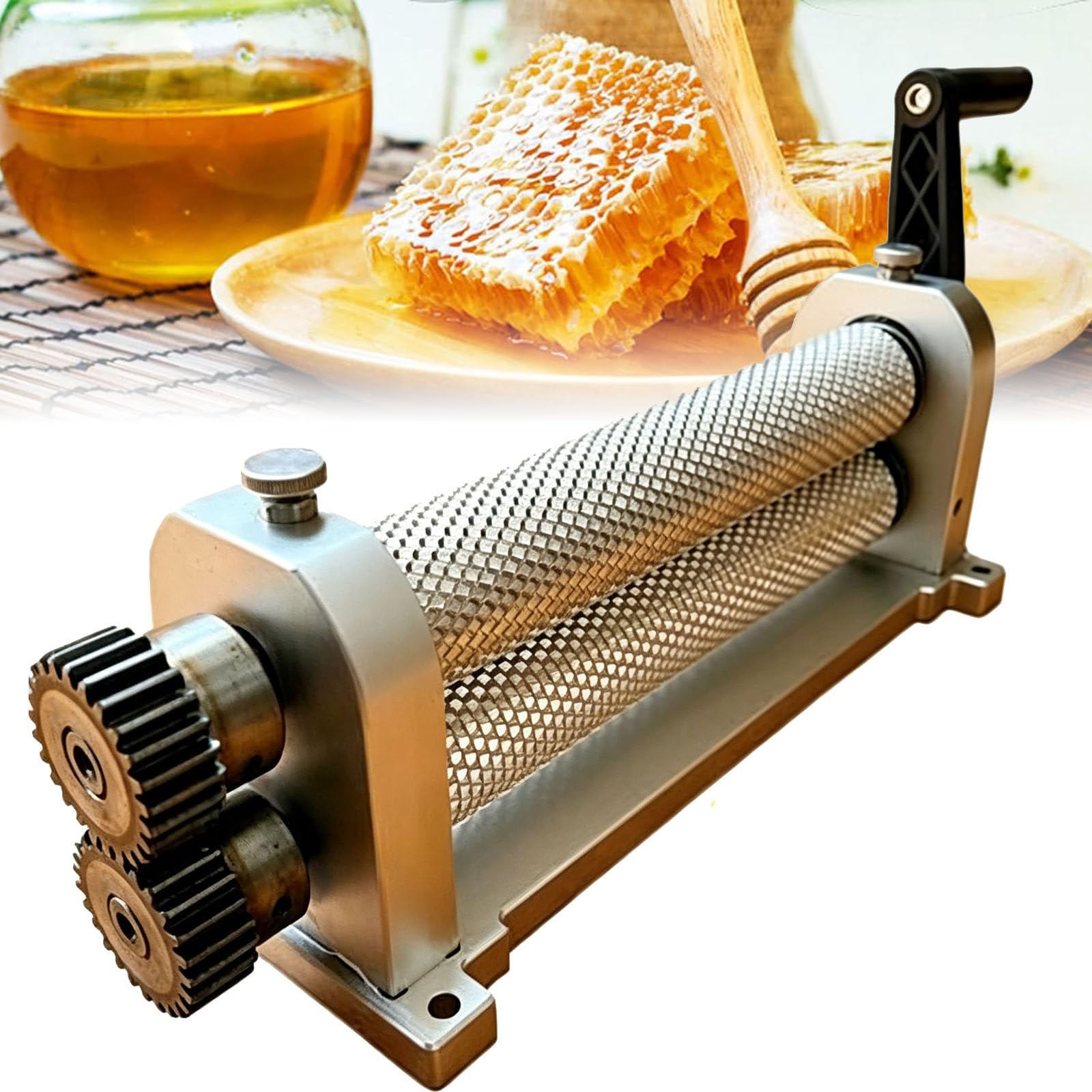 JozyJul Manual Beeswax Comb Foundation Roller Mill Machine,280mm Bee Wax Sheet Roller Mills Machine,Aluminum Alloy Honeycombs Printing Stamper,for Beekeeping 4.9ｍｍ