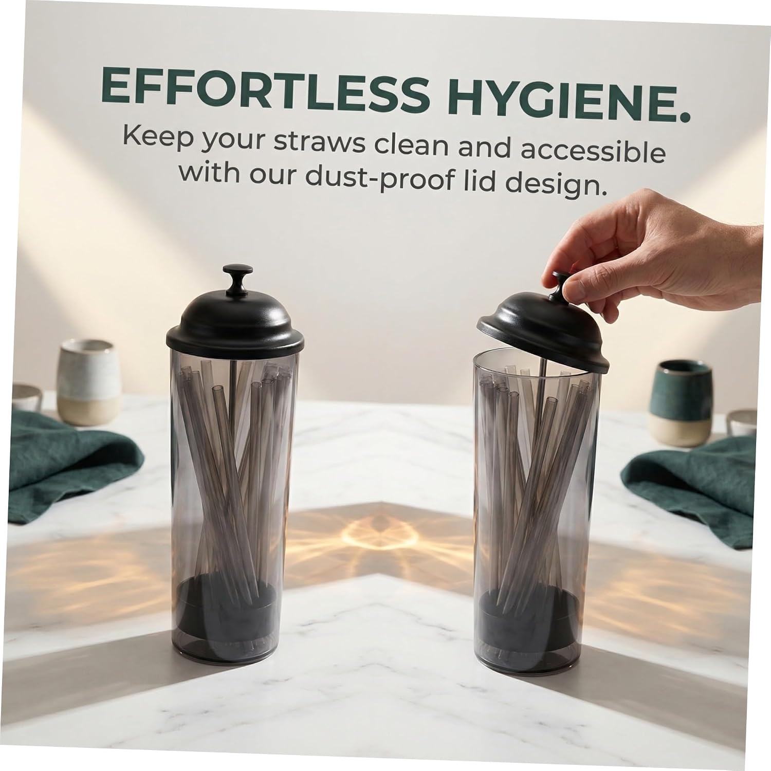 2pcs Straw Holder with Lid Plastic Counter Organizer