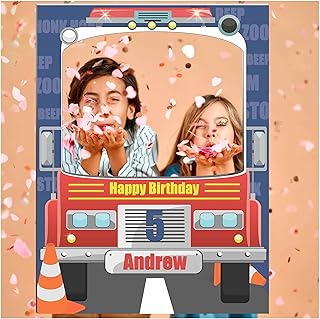 Custom Fire Truck Photo Booth Prop - sizes 36x24, 48x36; Personalized Fire Truck Frame, Fire Truck Props, Fireman Birthday Party, Fire Fighter Prop, Fire Truck, Handmade Party Supply Photo Booth Frame