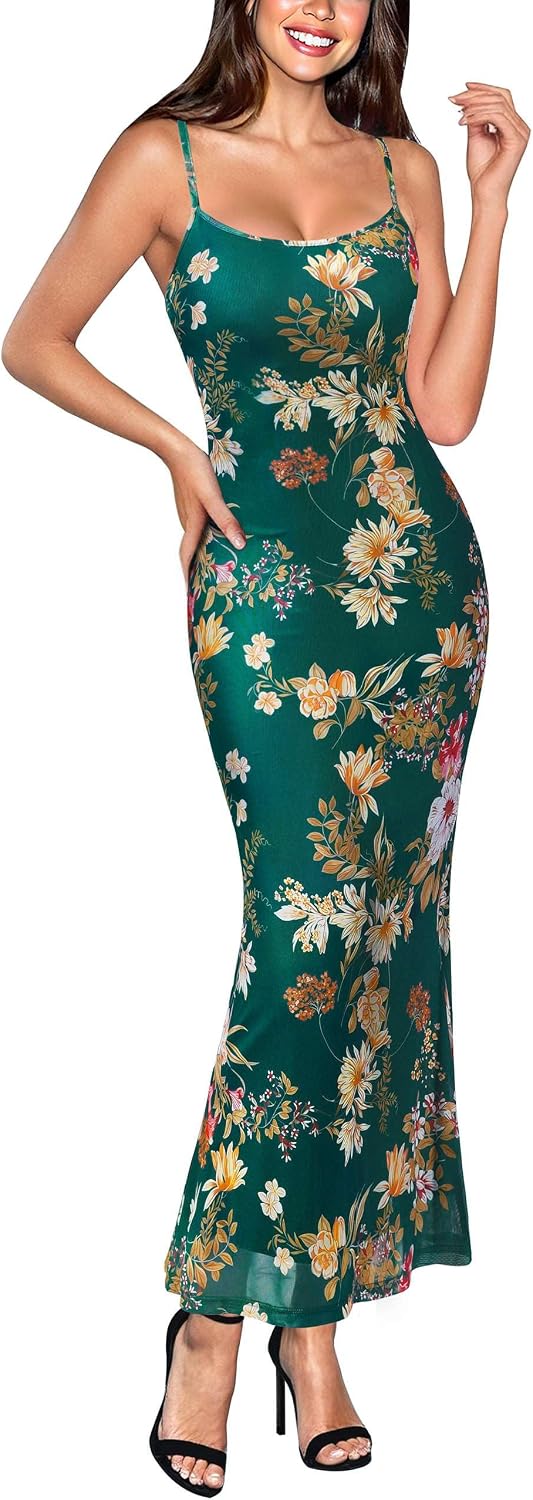 VFSHOW Womens Summer Spaghetti Strap Bodycon Maxi Long Dress 2026 Sexy Beach Wedding Guest Vacation Date Night Slip Dresses