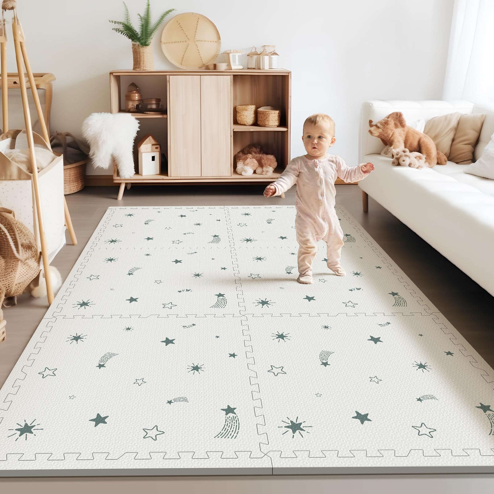 Baby Foam Play Mat, 72x48 Baby Crawling Mat, Floor Mats for Kids for Baby with Interlocking Floor Tiles, Toddler Play Mat for Indoor and Outdoor, Easy to Clean Playroom Floor Mat, Joy