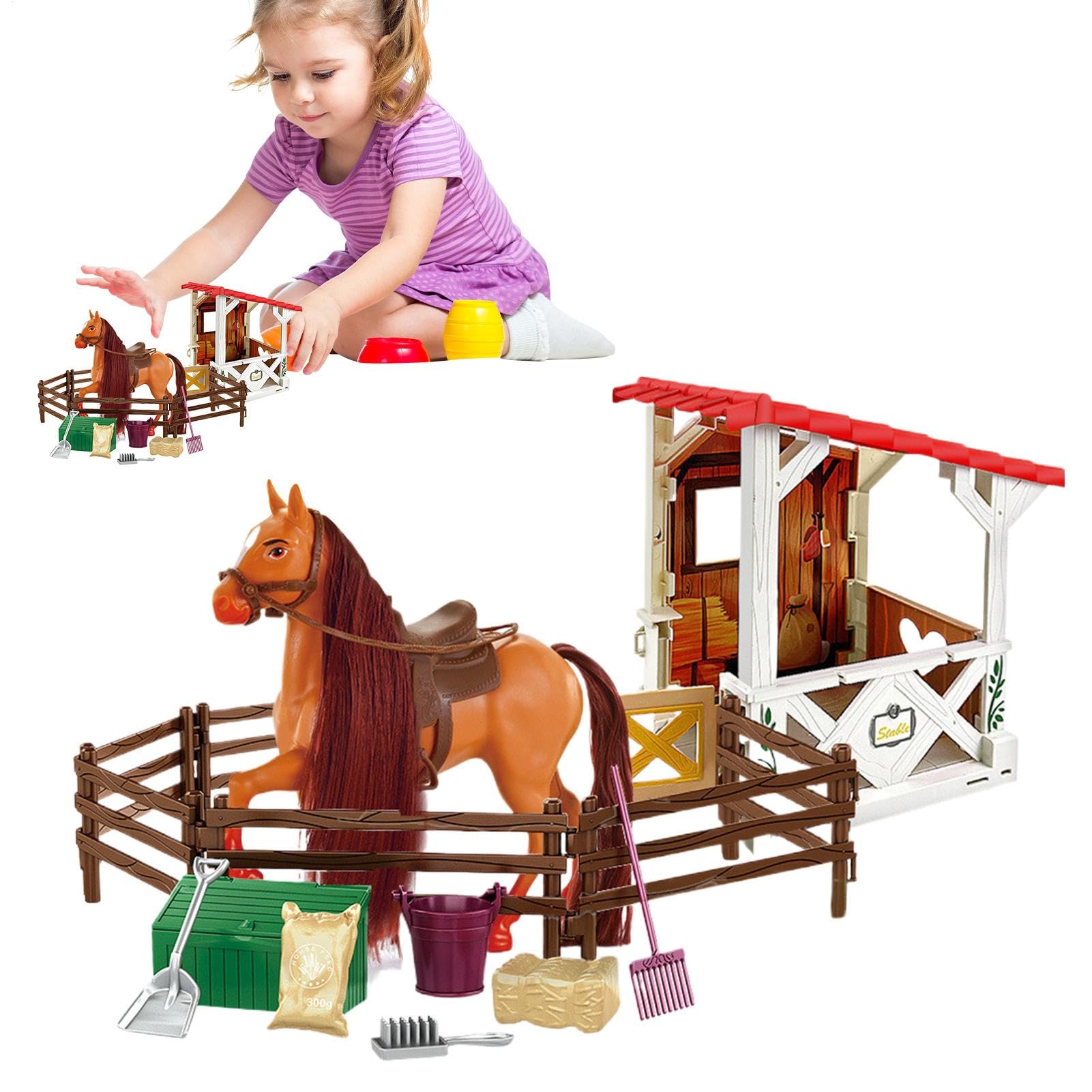 Set Giocattolo Set di Giocattoli Realistico del Club Equestre con della | Per Bambini Piccoli Compleanno Immaginativo Fattoria Con Stalla Figurine E Fienile