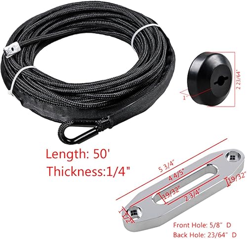 Miniatura 2 de Cuerda de cabrestante sintética negra de 50 pies x 14 pulgadas, 7000 libras con protección contra el calor, funda protectora de roca + tapón de goma
