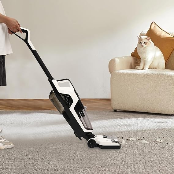 Smart Wet Dry Vacuum Cleaner, Cordless Hard Floor Cleaner Vacuum Mop All in One with Self-Cleaning,Self-Cleaning and Hot Air Drying for Hard Floor Sticky Messes