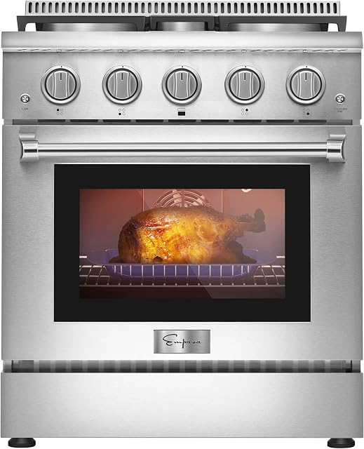 Empava 30 in. 4.2 cu. ft. Pro-Style Slide-In Single Oven Gas Range with 4 Sealed Ultra High-Low Burners-Heavy Duty Continuous Grates in Stainless Steel EMPV-30GR03, 30 Inch