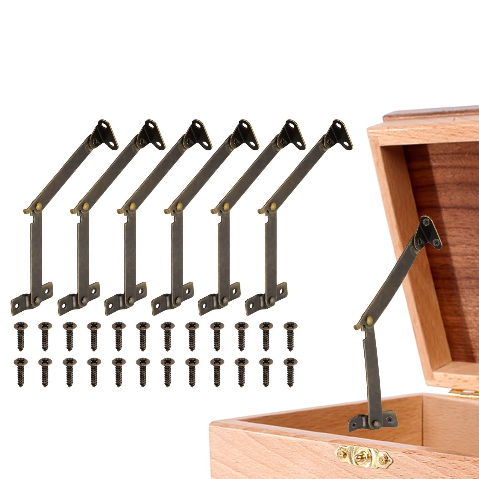 sourcing map 6Pcs Folding Lid Support Hinges, 3.5" 180 Degree Rotatable Hinges, Iron Lid Stay Hinge for for Cabinet Wardrobe Wooden Jewelry Box Cupboard Storage Shelve, Bronze Tone