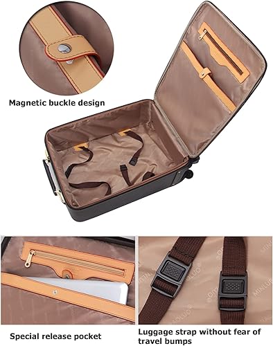 Miniatura 5 de feilario 2 Piezas Equipaje de Negocios de Cuero con Ruedas Giratorias Impermeable Maleta de Mano con Cerradura TSA - Capacidad 36-55L, Rhombus