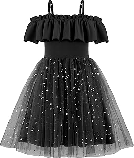 Toddler Girl Tulle Dress Girls Sequin Summer Dresses Off Shoulder Flutter Formal Birthday Party Princess Dress