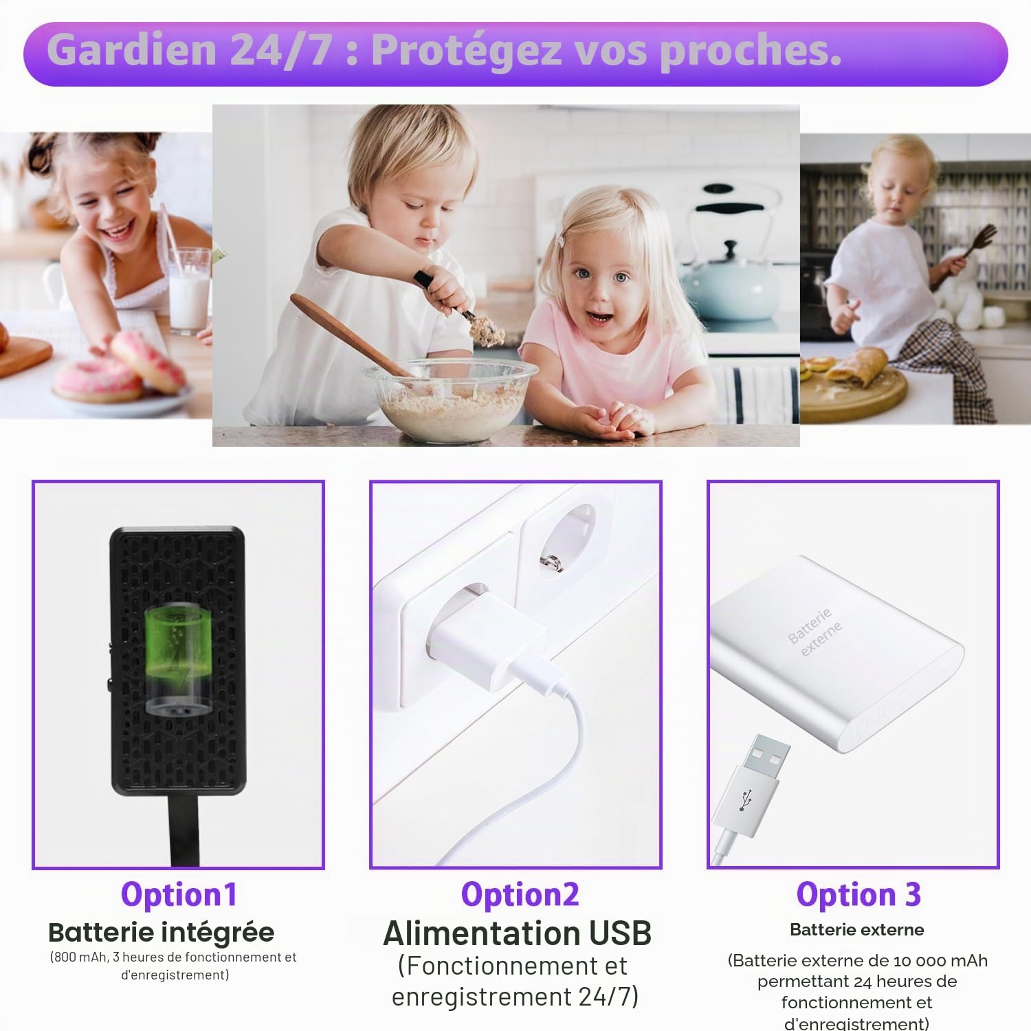 WIWACAM MW5L Caméra WiFi 4K Ultra HD Détection de Mouvement Intérieur Chambre de Surveillance, Emplacement pour Carte MicroSD, Alarme sur téléphone portable, Alarme Email, Batterie