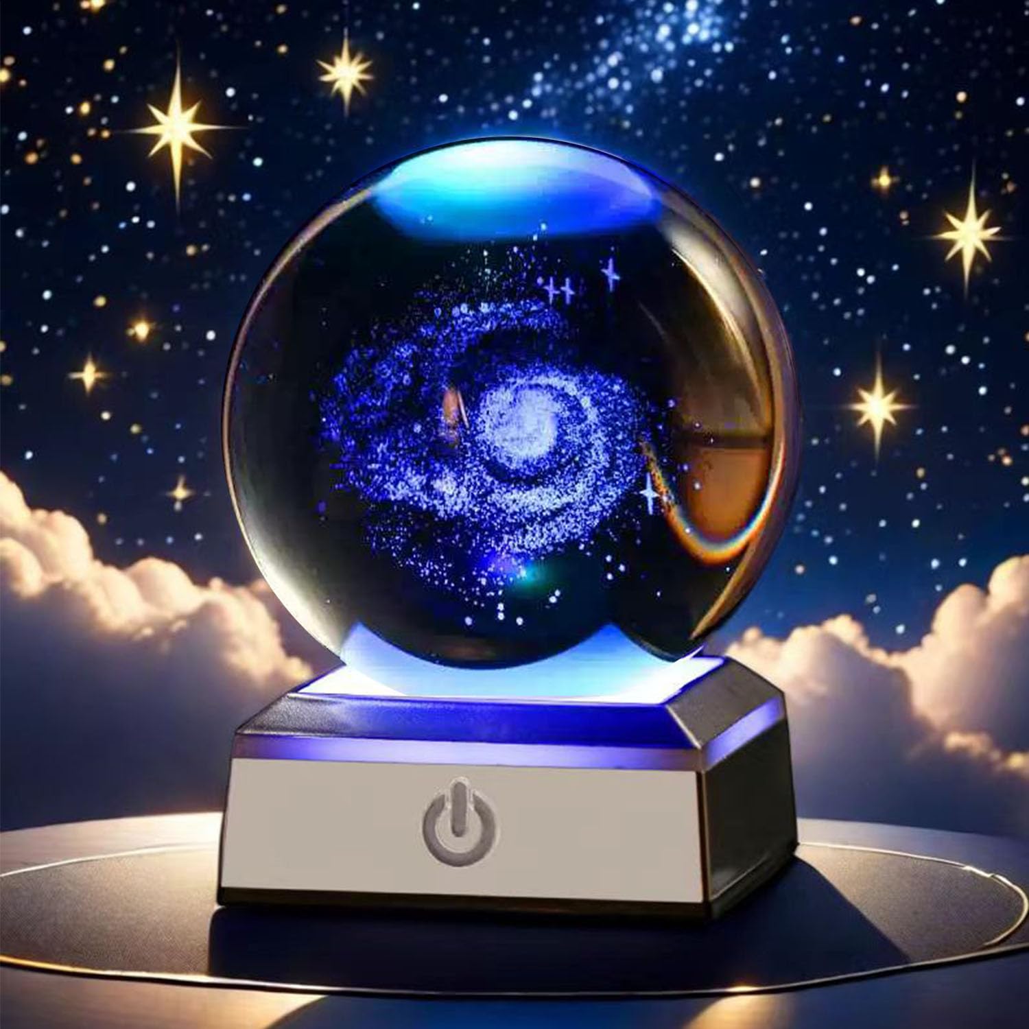 Coyoohouse Multicolor 3D Inner Carved Small Crystal Ball Light, 60mm Crystal Ball Space Astronomy Gift Planets Multicolor Globe Gift Night Light Kids Bedroom Adults (Galaxy)